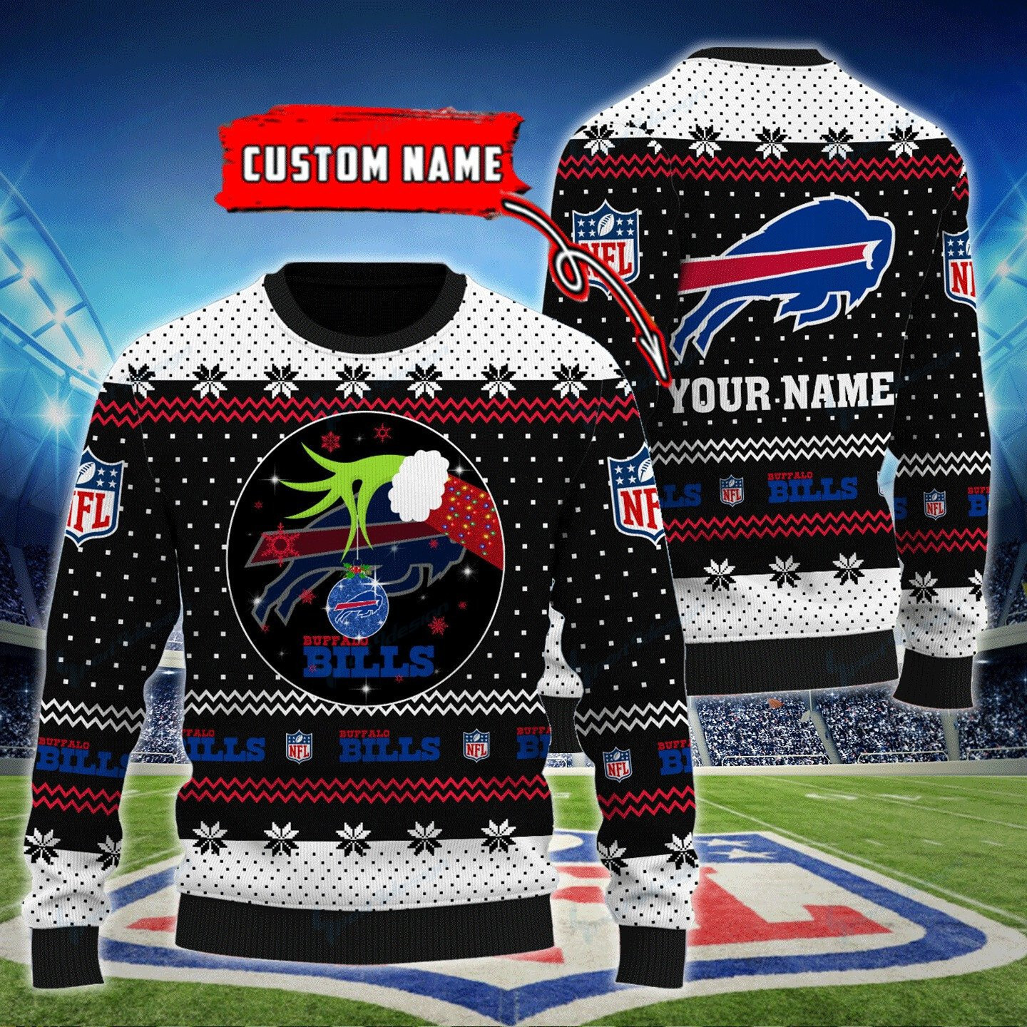 Buffalo Bills Grinch Holiday Football Ugly Christmas Sweater