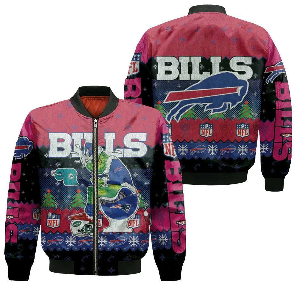 Buffalo Bills Grinchmas Toilet Takedown Bomber Jacket