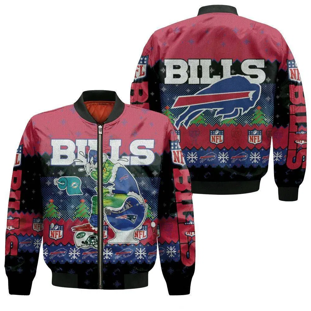 Buffalo Bills Grinchmas Trash Talk Ugly Holiday Bomber Jacket