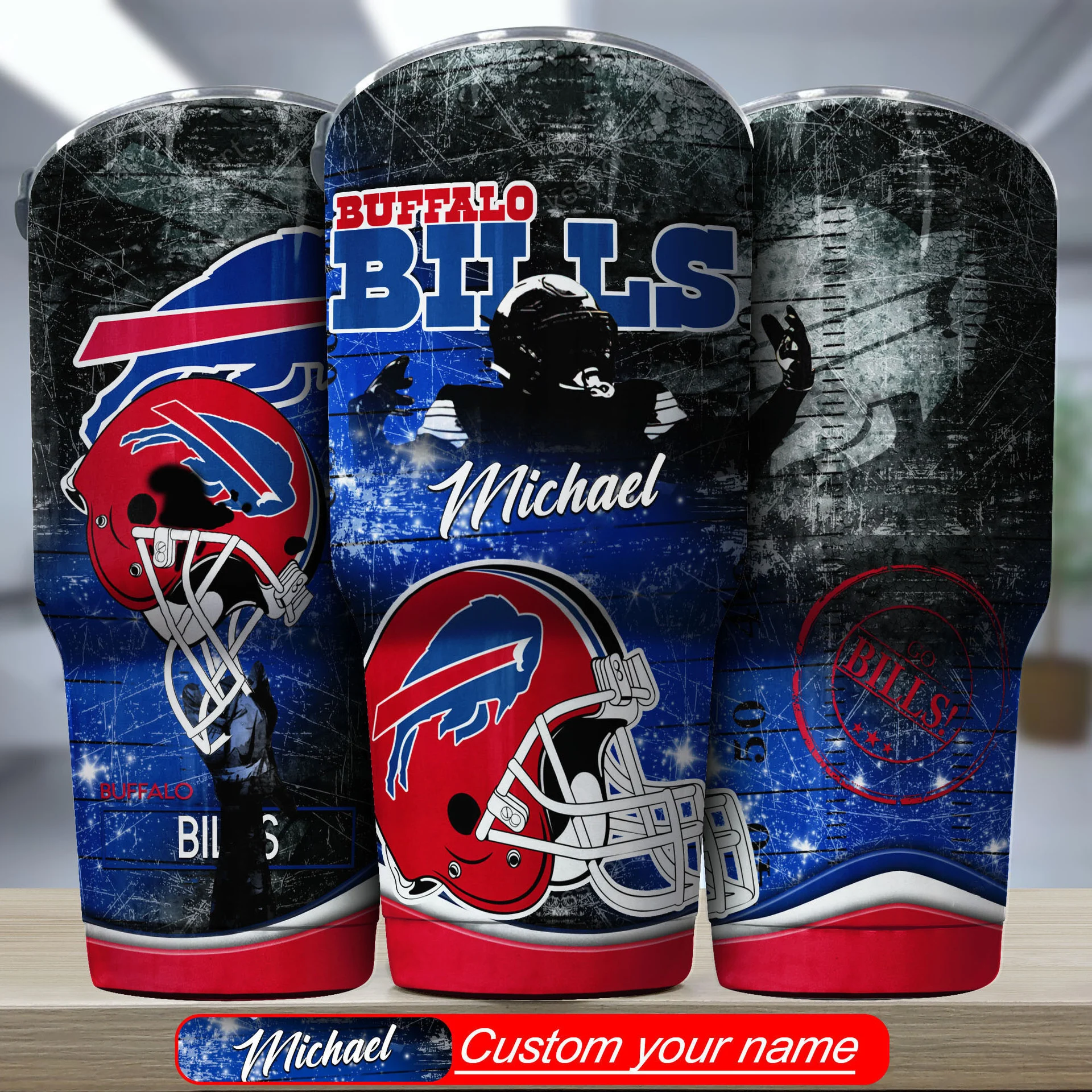 Buffalo Bills Grunge Action Custom Tumbler
