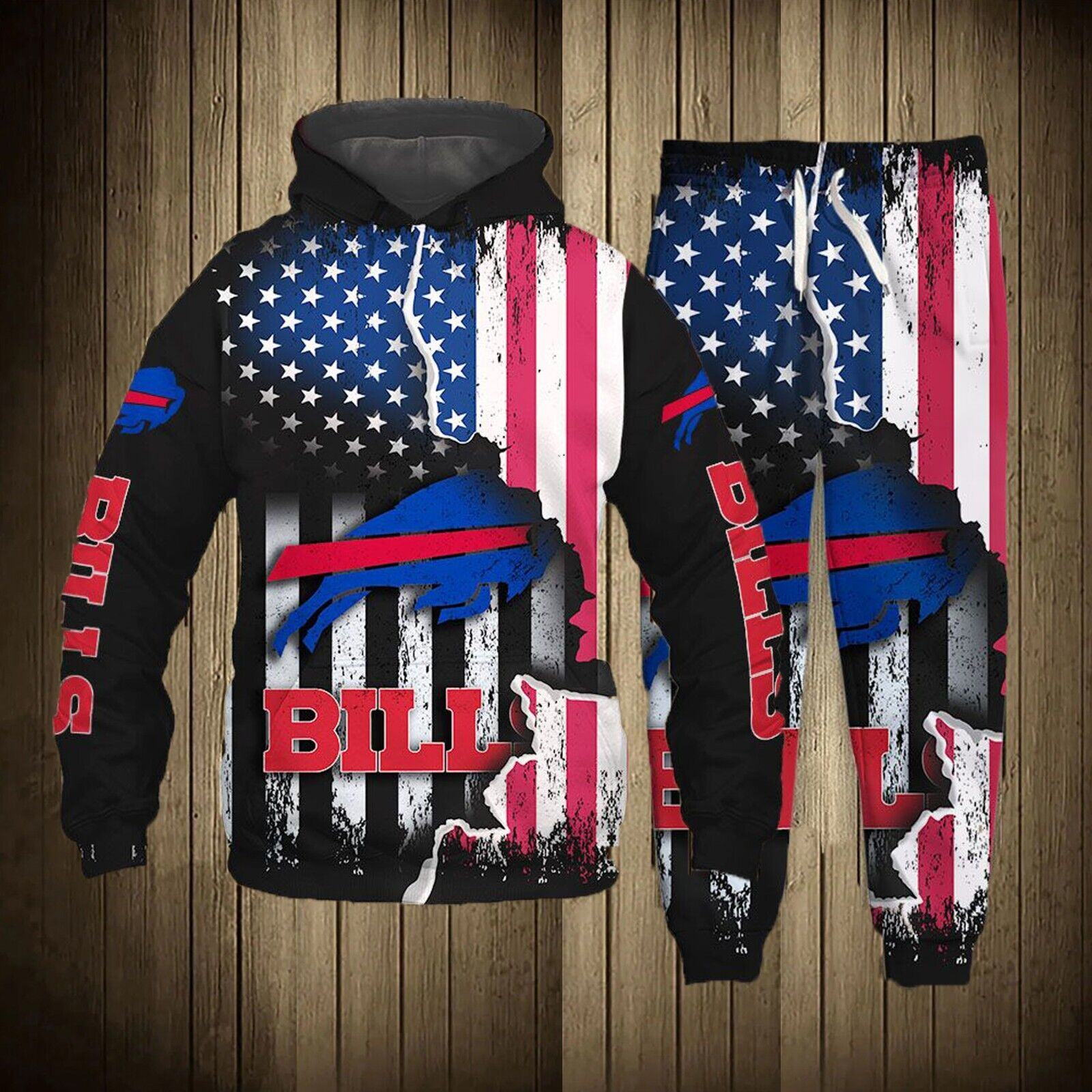 Buffalo Bills Grunge Flag Hoodie & Jogger Set