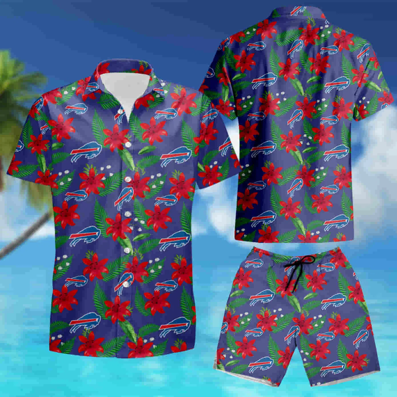 Buffalo Bills Island Bloom Red Tropics Hawaiian Shirt set