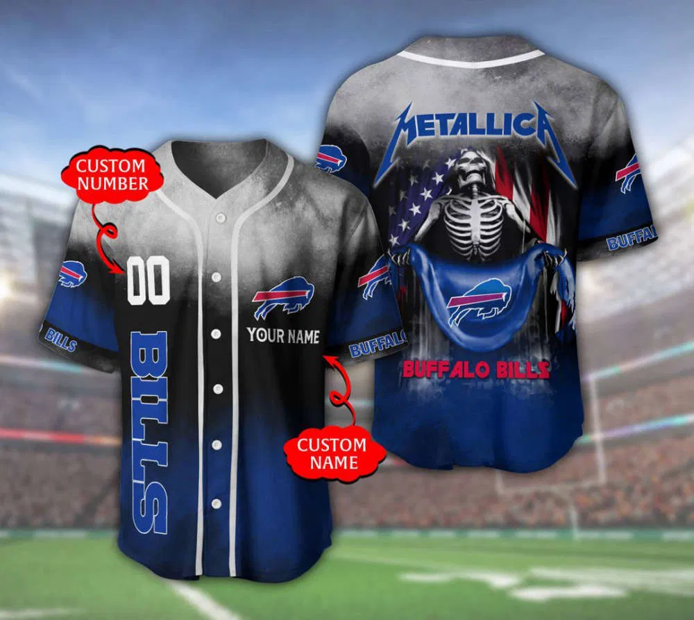 Buffalo Bills Metallica Skull Storm Baseball Jersey