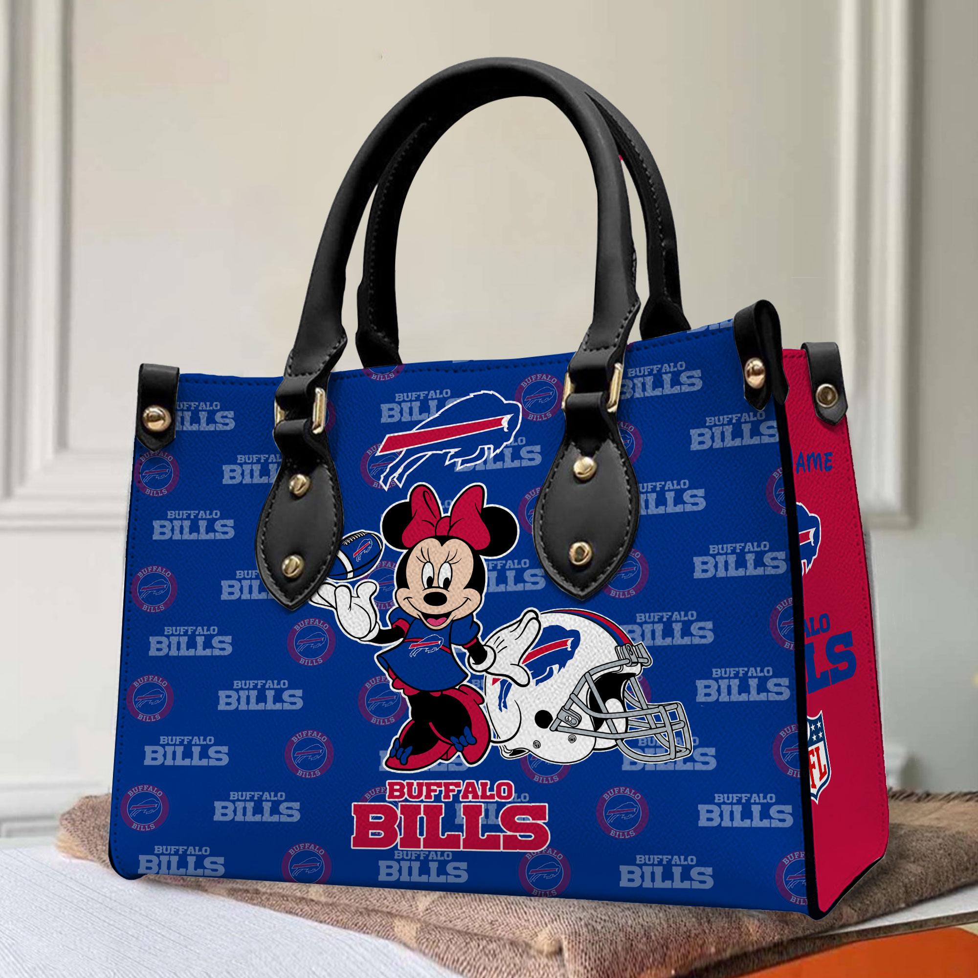 Buffalo Bills Minnie Mouse Personalized Leather Handbag front side
