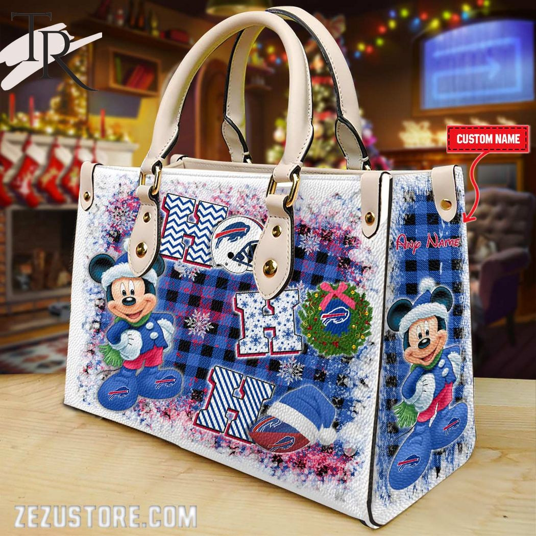 Buffalo Bills Personalized Ho Ho Ho Christmas Leather Handbag