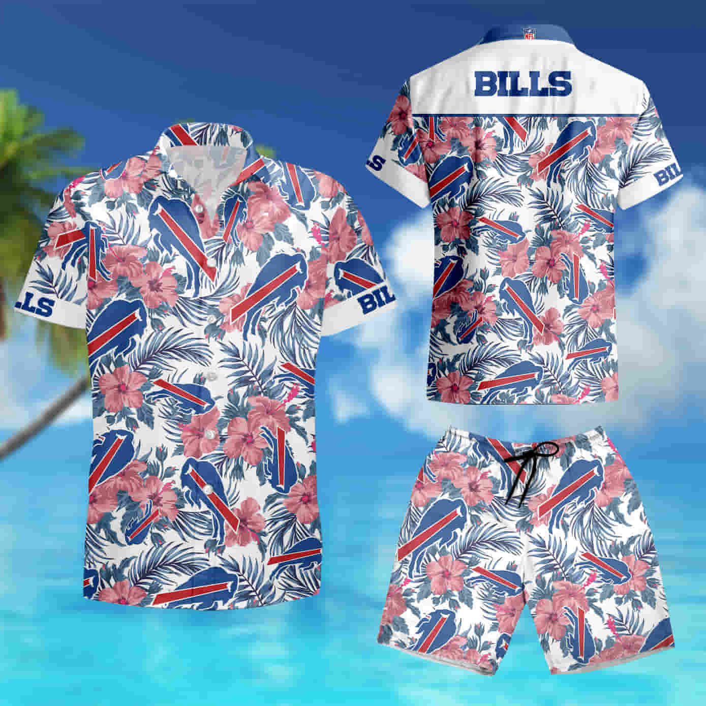 Buffalo Bills Pink Tropic Bloom Hawaiian Shirt set