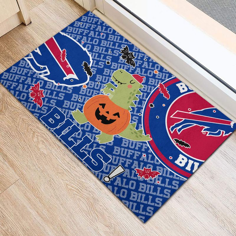Buffalo Bills Pumpkin Dinosaur Halloween Rubber Base Doormat home
