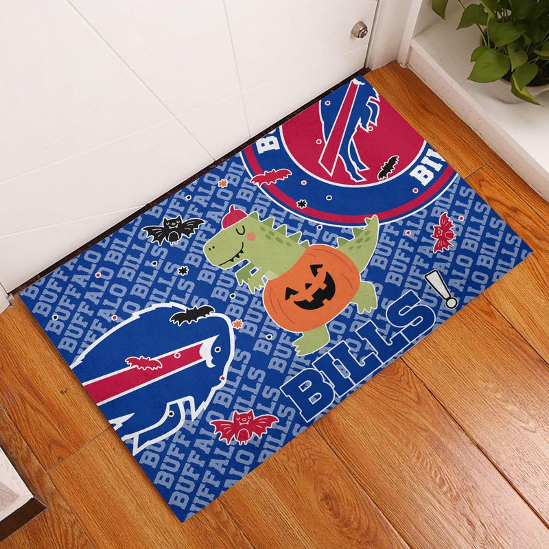 Buffalo Bills Pumpkin Dinosaur Halloween Rubber Base Doormat