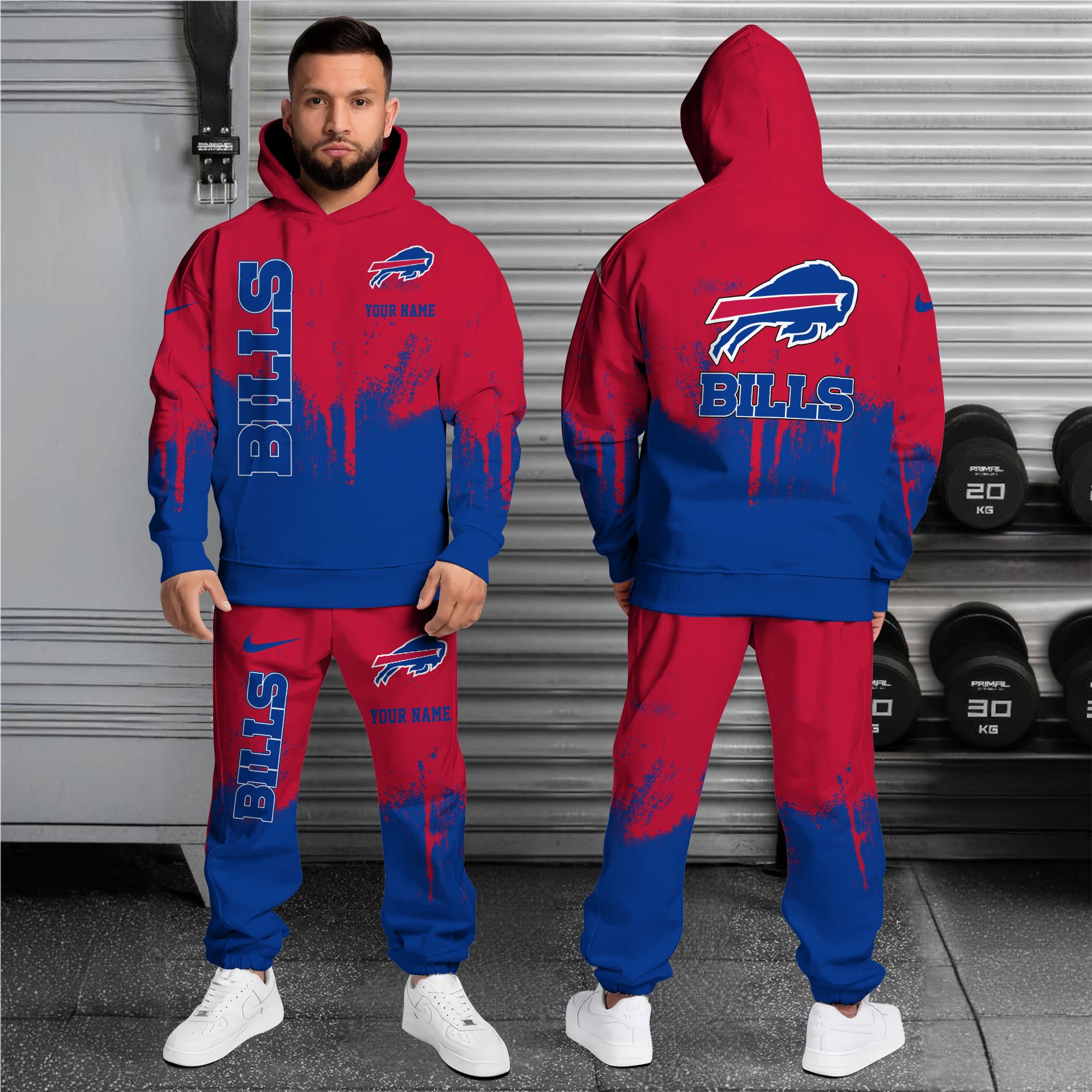 Buffalo Bills Red & Blue Ink Splash Hoodie & Jogger Set mockup