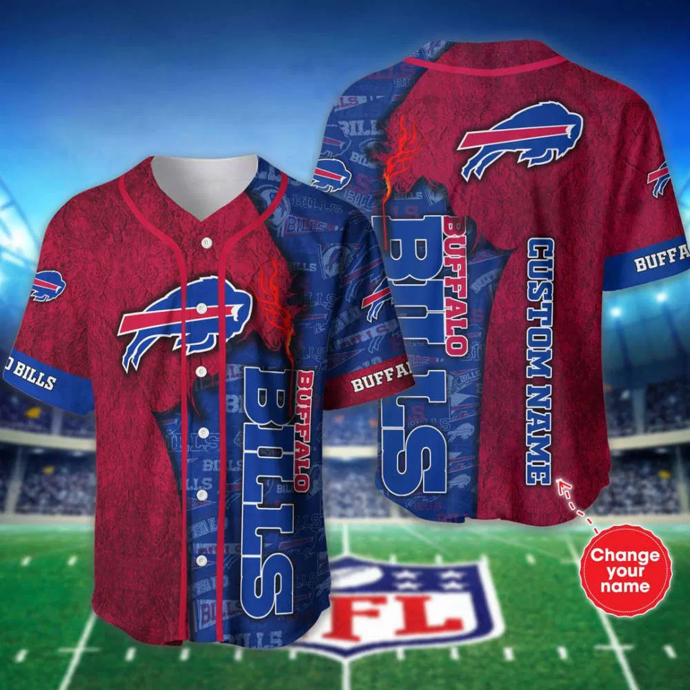 Buffalo Bills Red & Blue Thunderstorm Custom Baseball Jerser