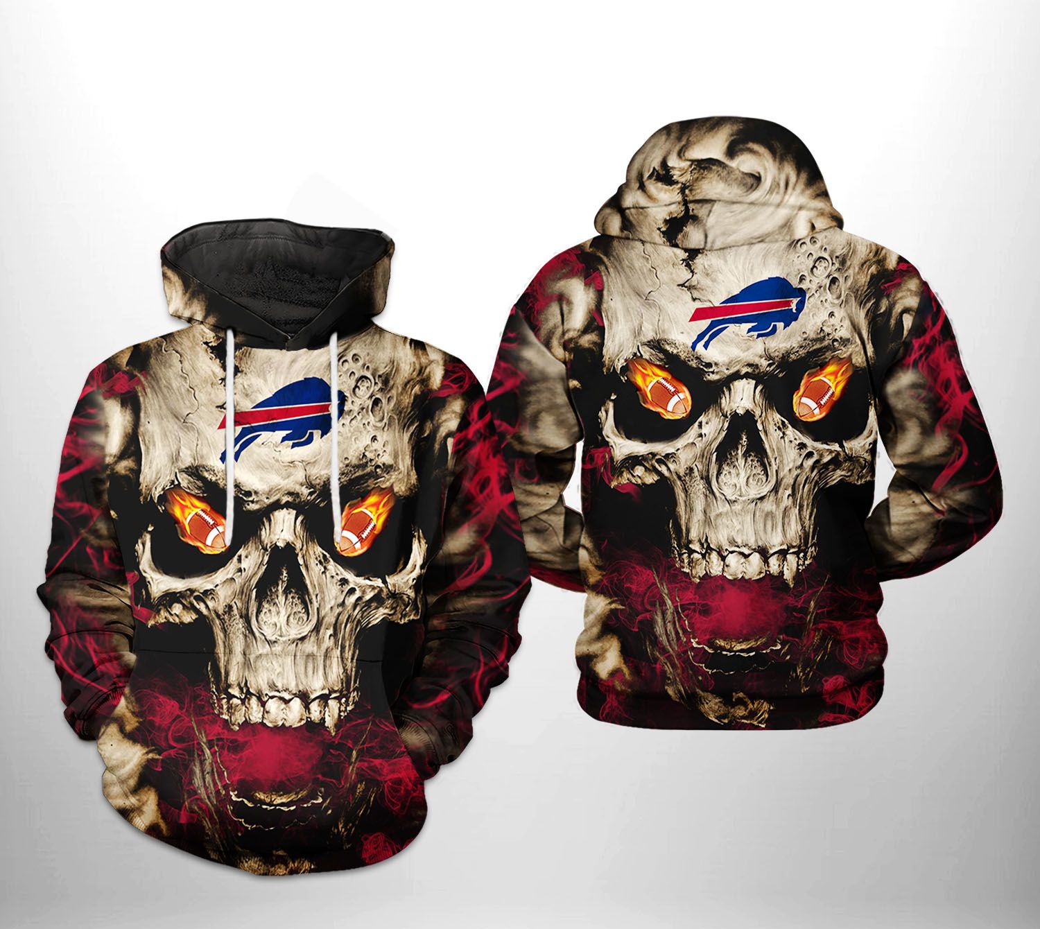 Buffalo Bills Skull Fury All Over Print Hoodie