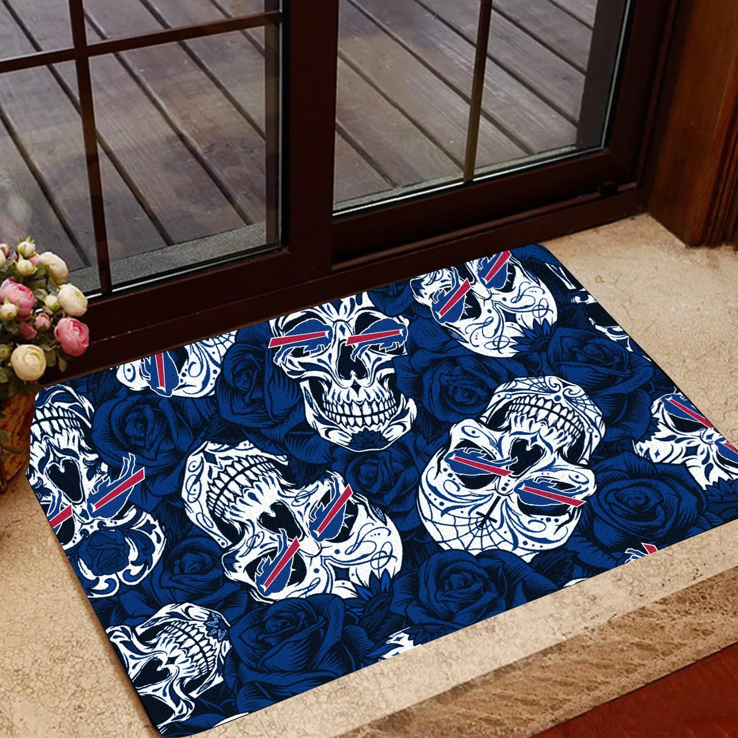 Buffalo Bills Skull Rose Doormat