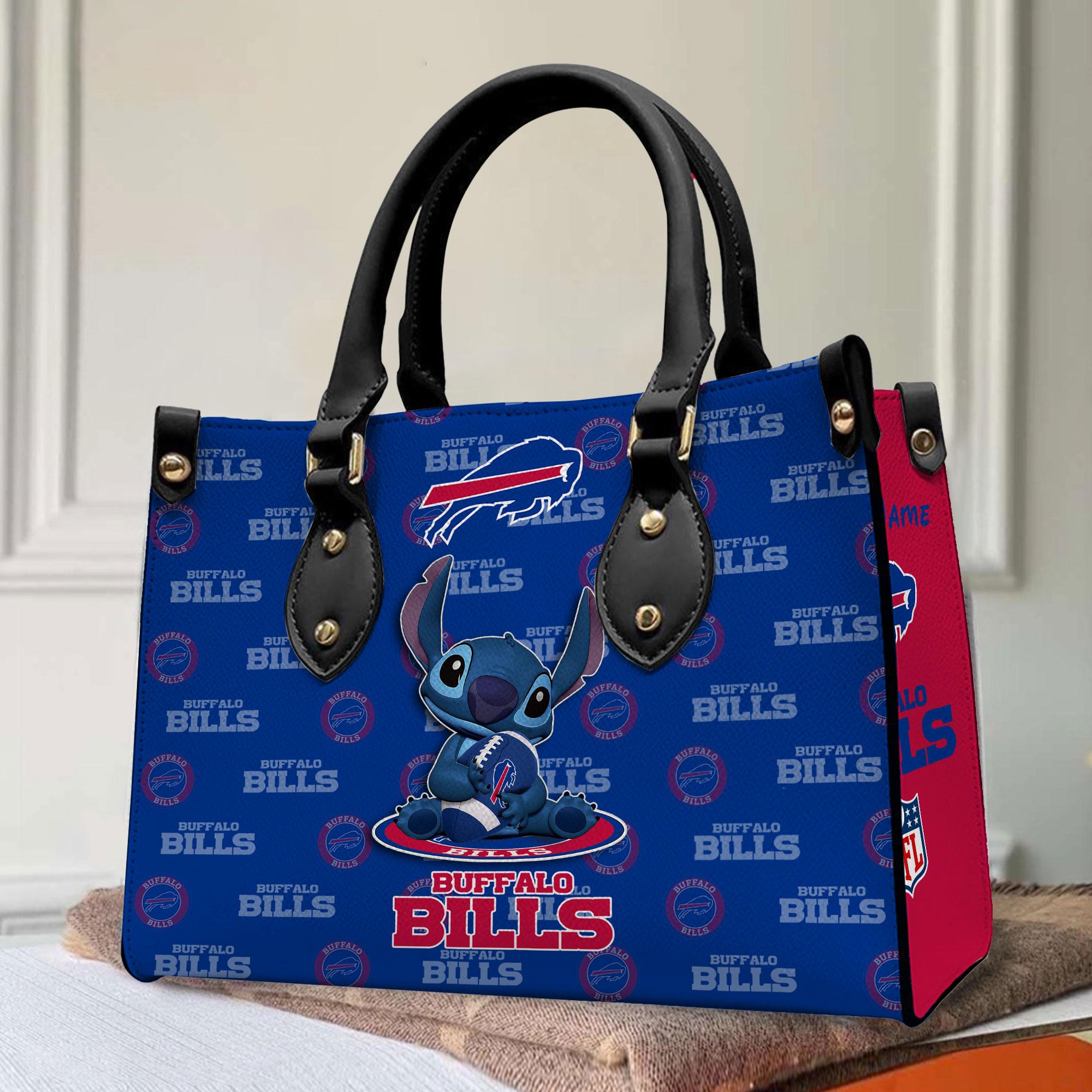 Buffalo Bills Stitch Customizable Leather Handbag front side