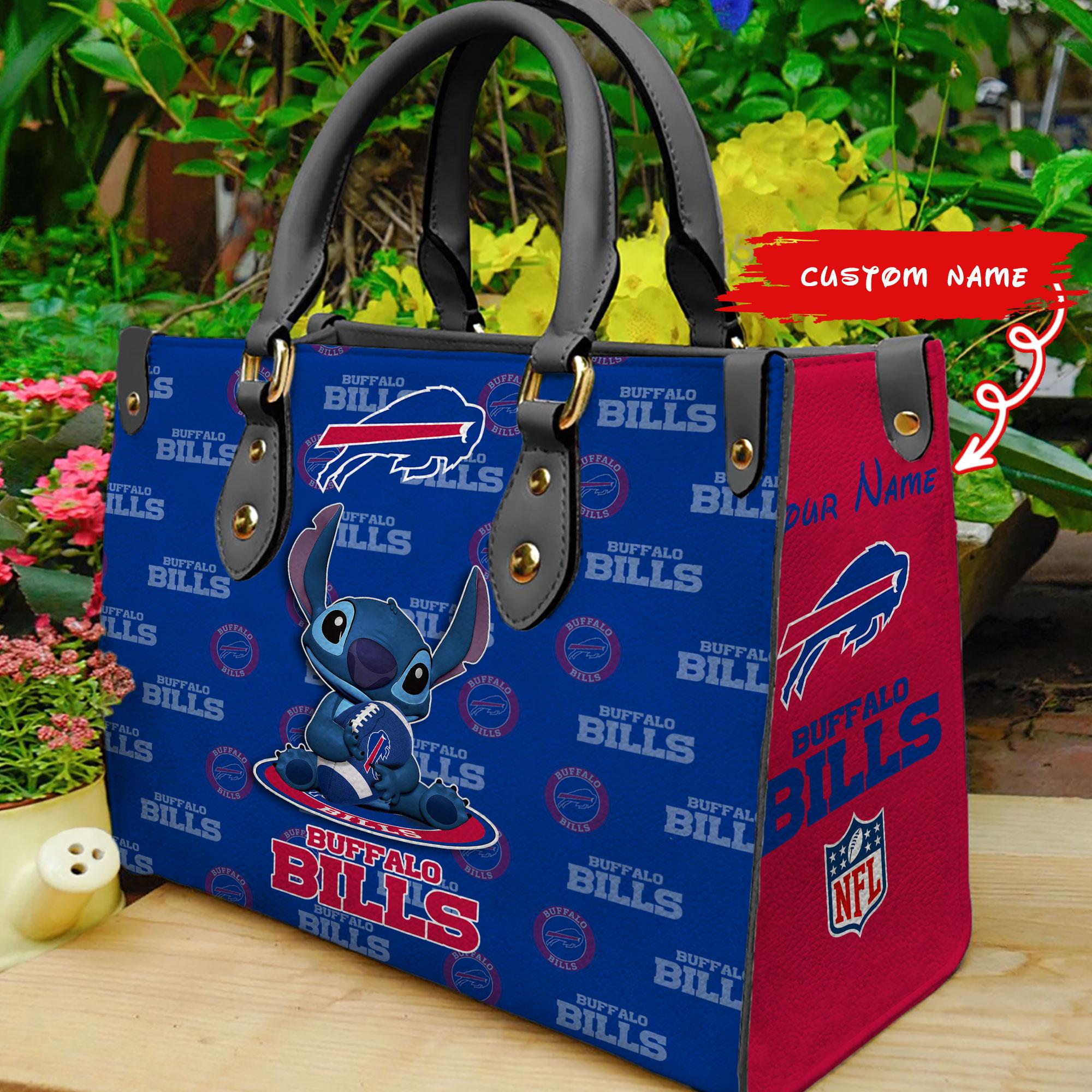 Buffalo Bills Stitch Customizable Leather Handbag left side