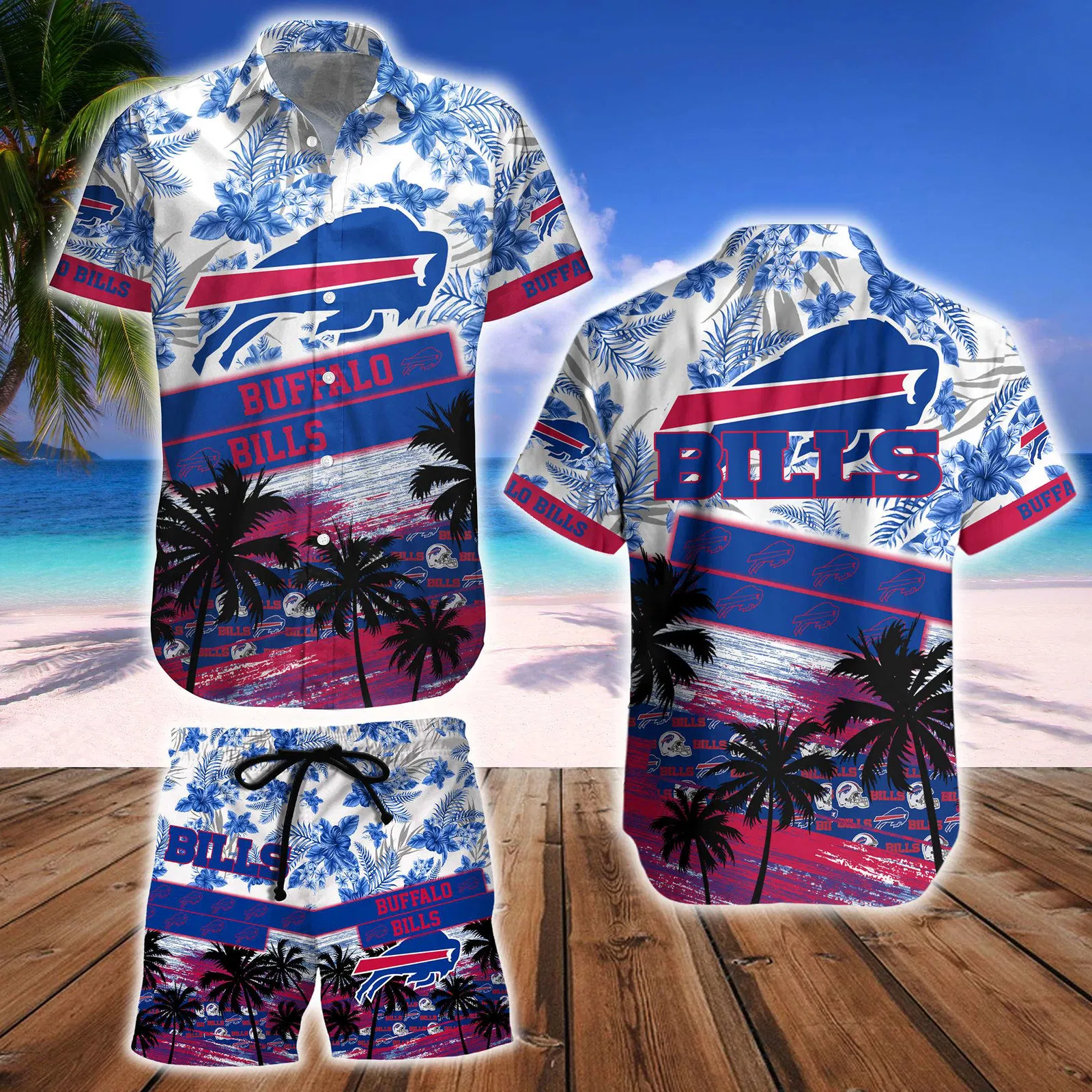 Buffalo Bills Sunset Shoreline Floral Hawaiian Shirt