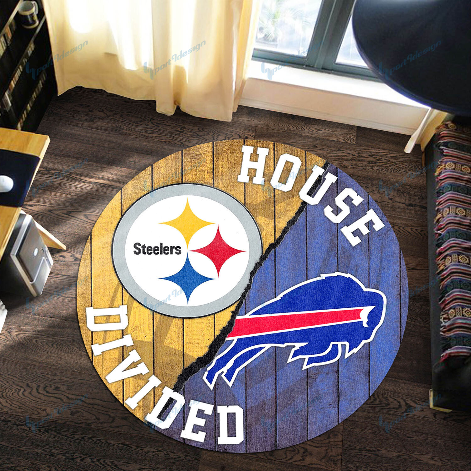 Buffalo Bills vs Steelers House Divided Round Rug