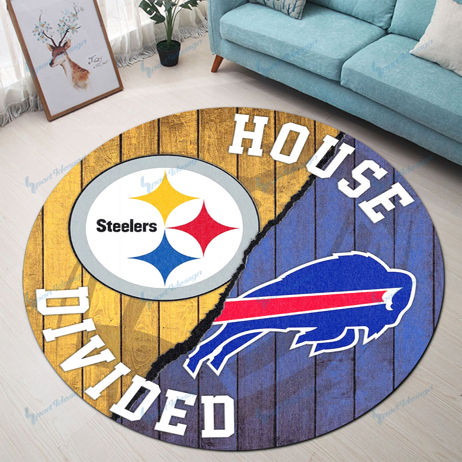 Buffalo Bills vs Steelers House Divided Round Rug