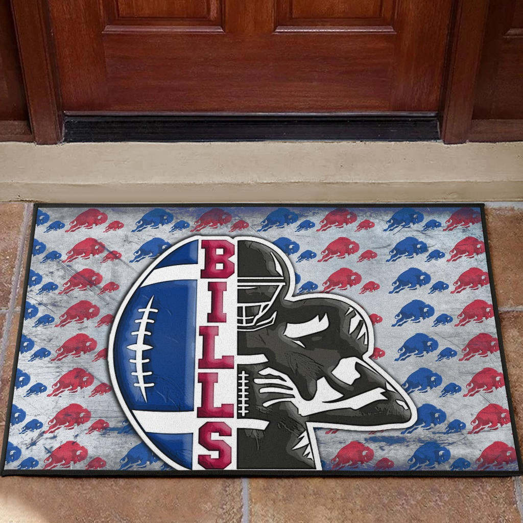 Human Shield With Rugby Ball Buffalo Silhouette Patterns Doormat