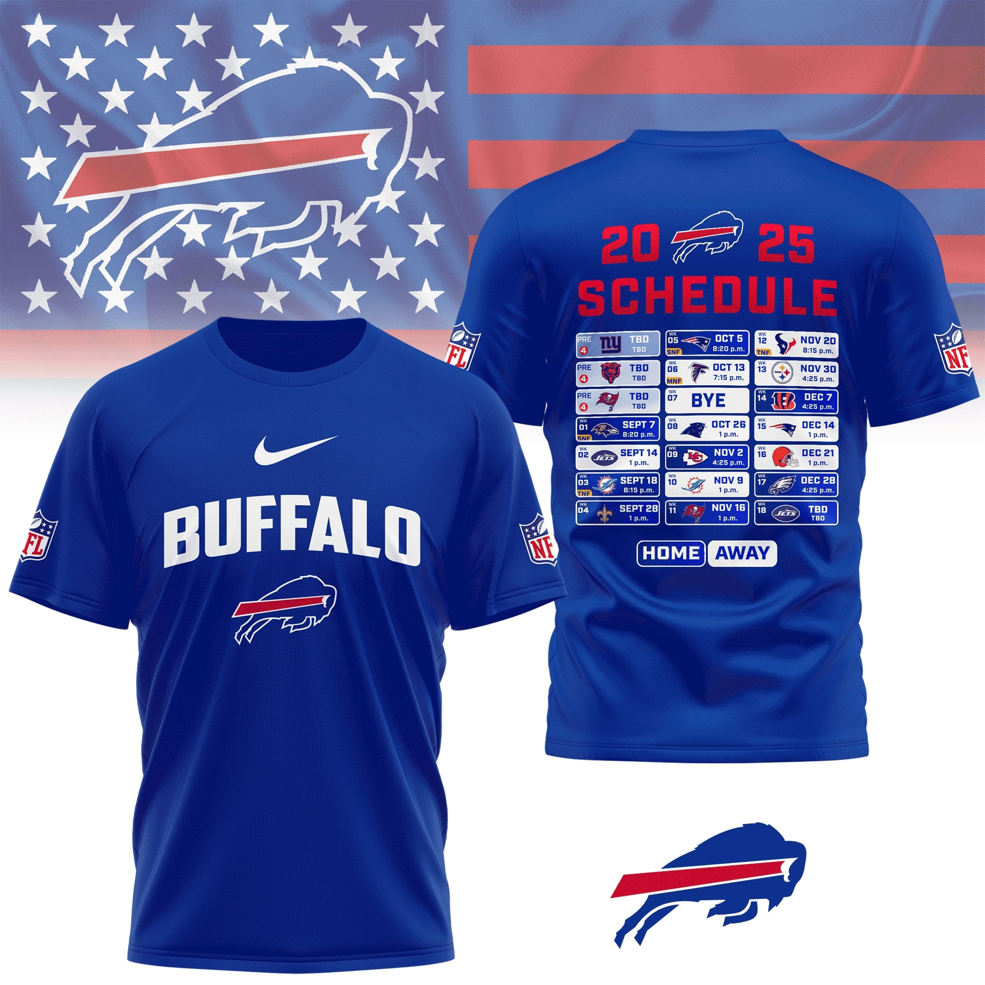 Buffalo Bills 2025 Gridiron Schedule Shirt