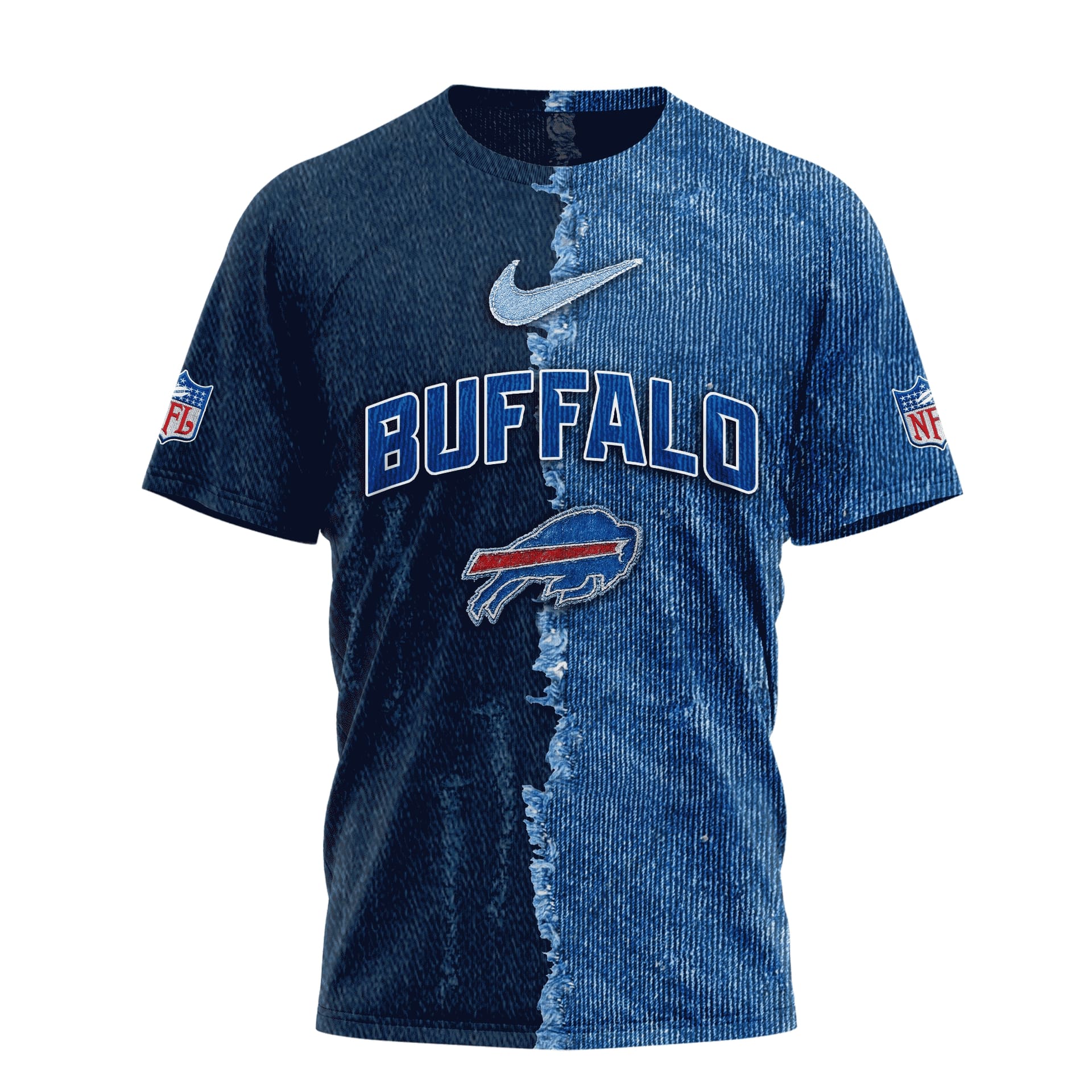 Buffalo Bills Denim Gridiron Spirit Custom Name Number Shirt front
