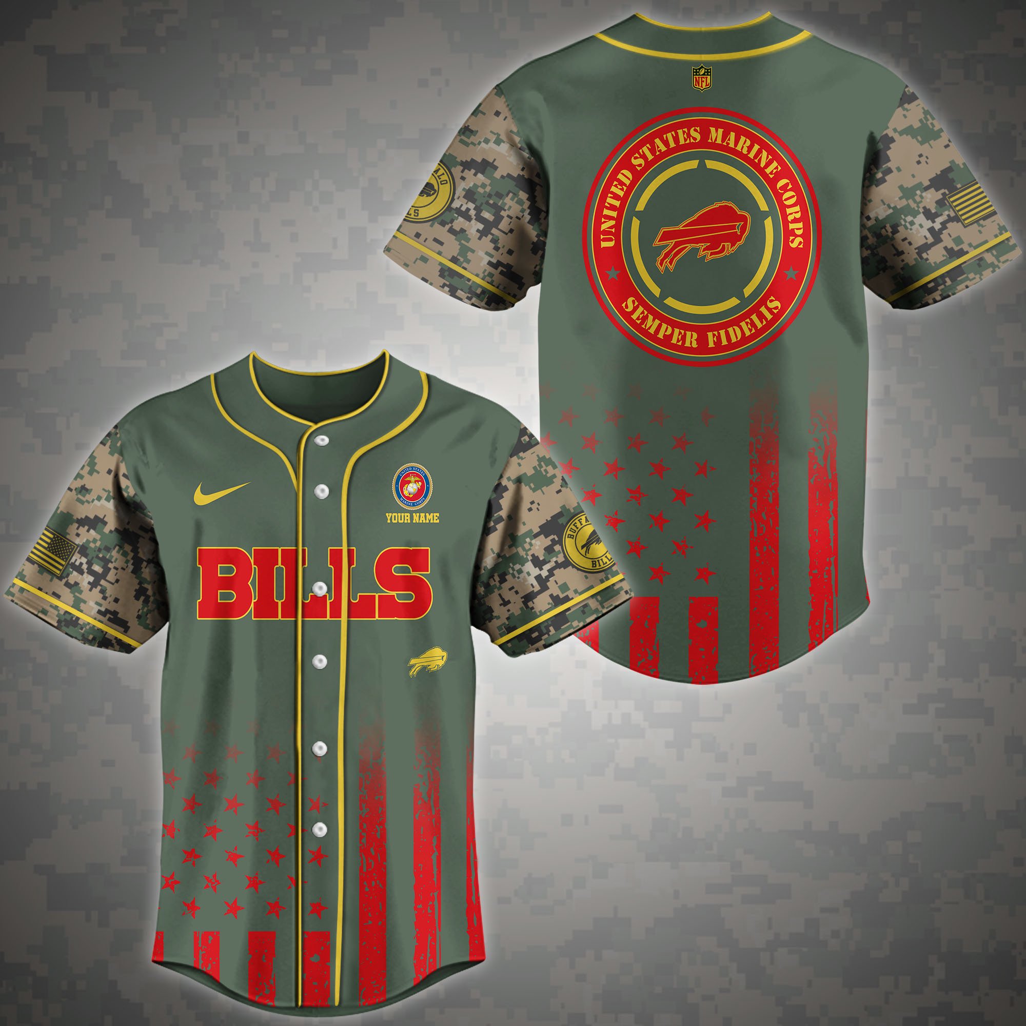 Buffalo Bills Marine Corps Semper Fi Baseball Jersey