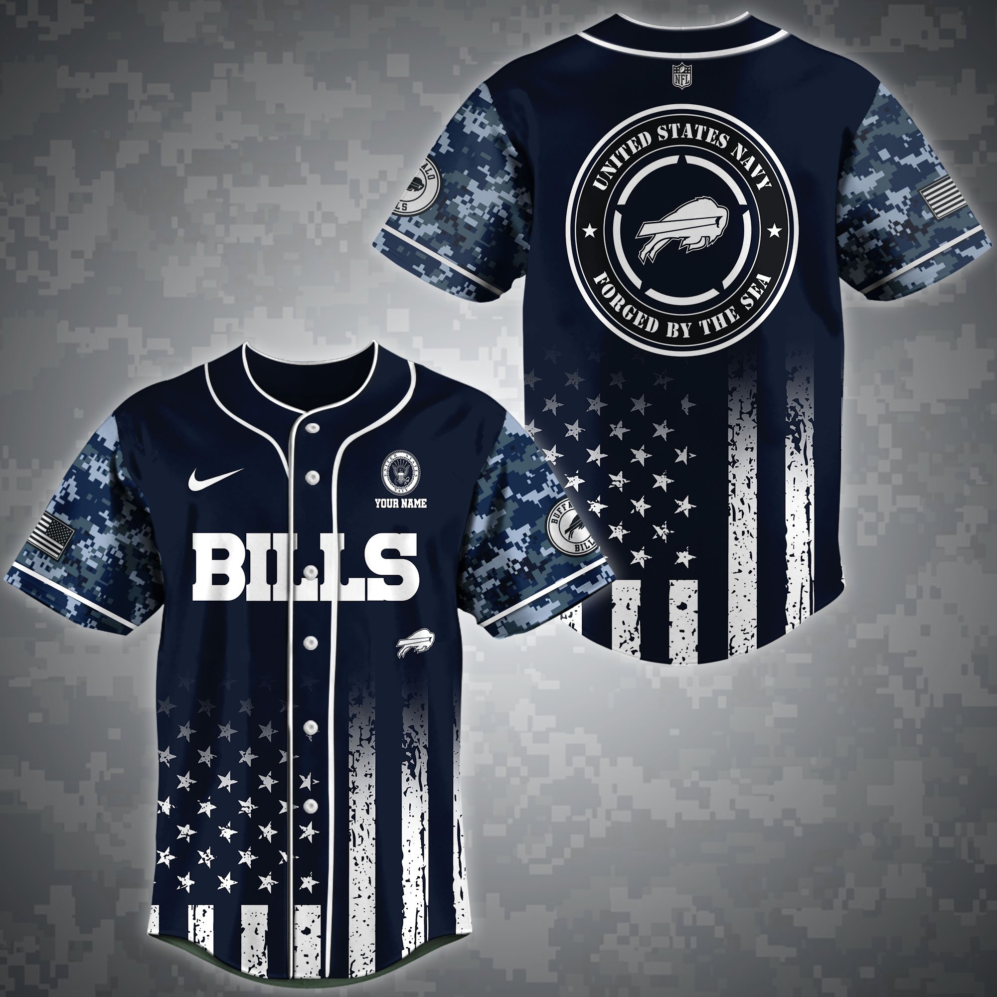 Buffalo Bills Navy Forged by the Sea Baseball Jersey