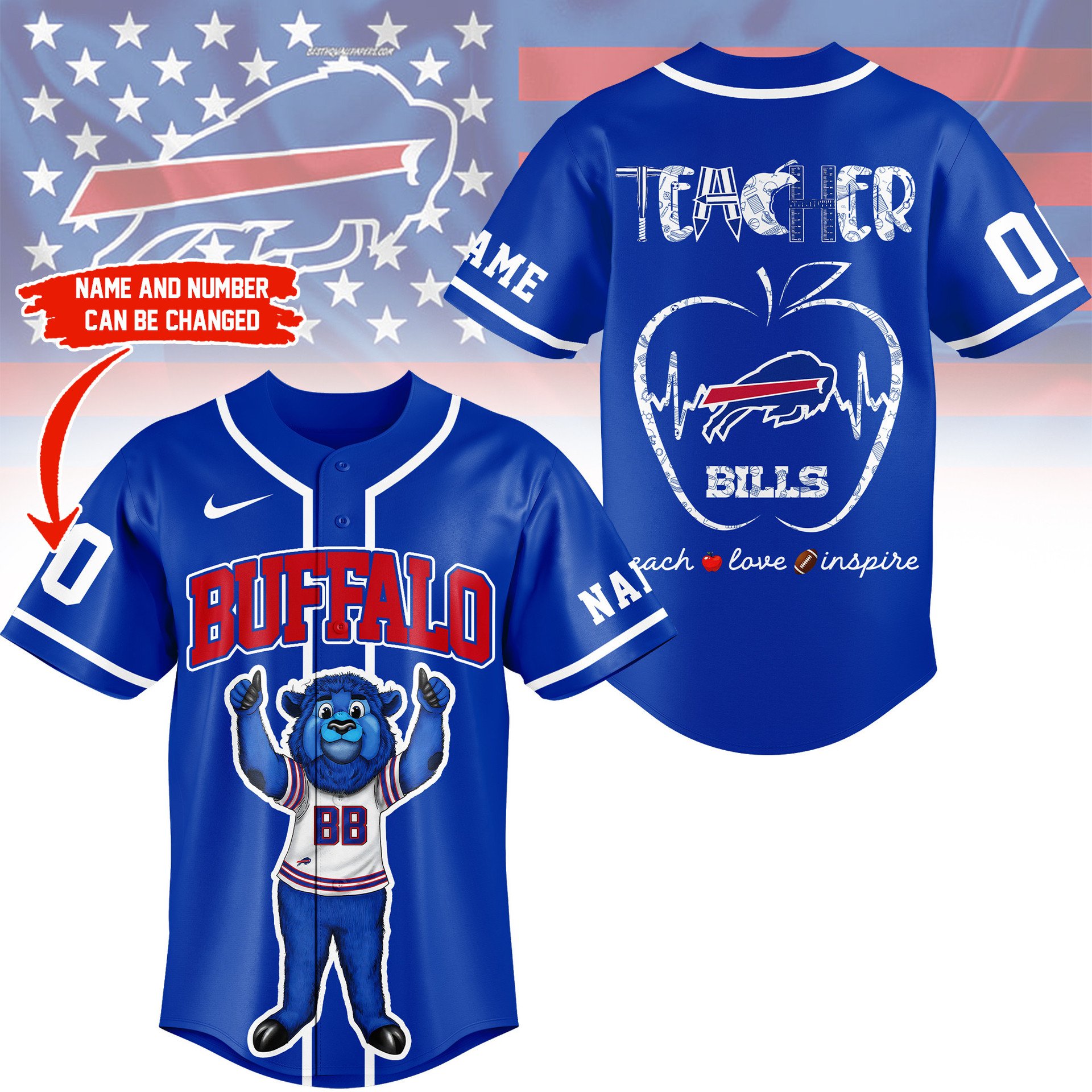 Buffalo Bills Teacher Inspire Baseball Jersey